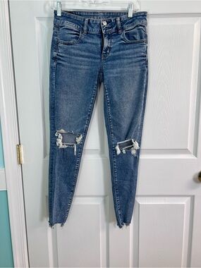 American Eagle Outfitters Ripped High-Rise Skinny Jeans - Blue